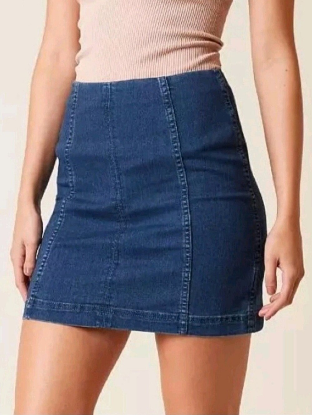 FREE PEOPLE Modern Femme Stretch Denim Mini Skirt Women's 4 Dark Wash Seamed